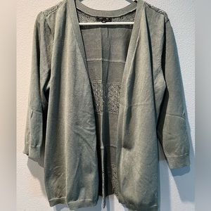 Lety & Me pointelle cardigan from Stitch Fix. Green. 3/4 sleeve. XL